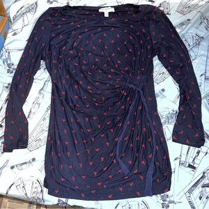 Envie de Fraise Dark Blue Long Sleeve Top with Red Patterns